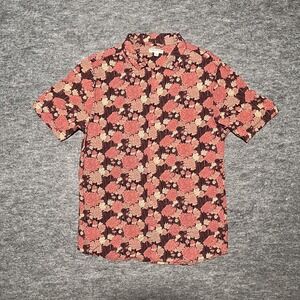 Earthbound Flower‎ Child Shirt Men Button Up Short Sleeve Autumn Hippie Sz Small